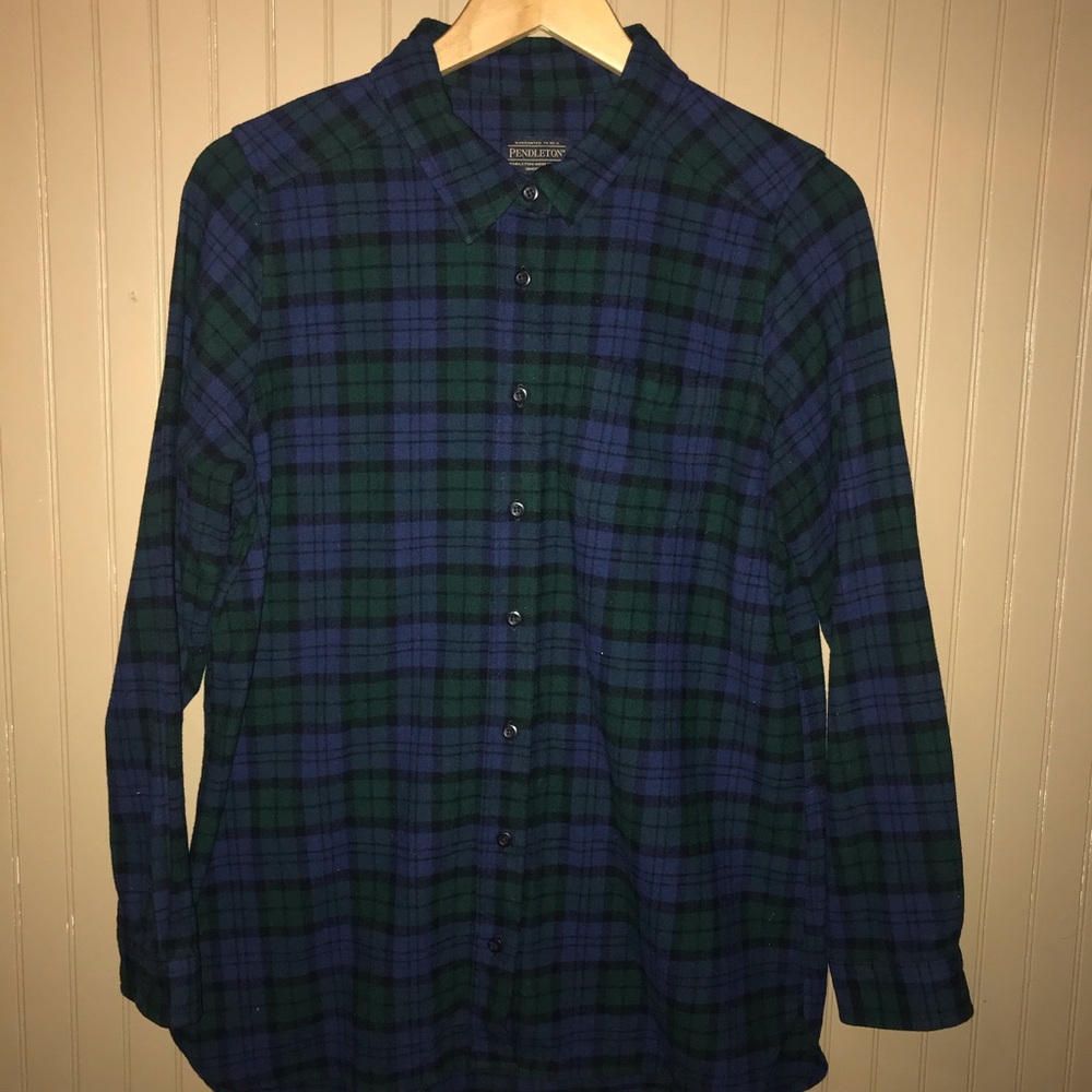 Mens Pendleton Green and Navy Blue Plaid Shirt